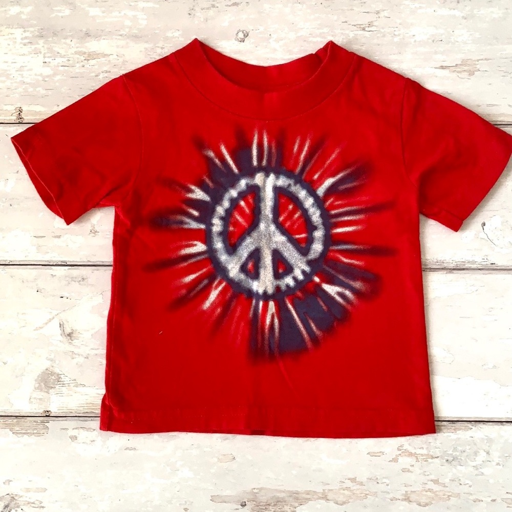Now & Zen Boys 12m Red Peace Sign T-shirt Basic Tee Shirt 100% Cotton